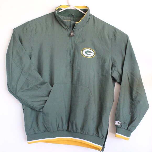 STARTER Mens NFL Green Bay Packer Pullover 1/4 Zip Fan Jacket Windbreaker Sz XL - Picture 1 of 10